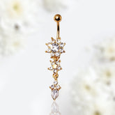 14G Gold Flower Flower Dangling Belly Button Ring